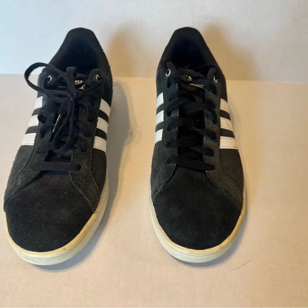 Men’s Adidas Classic cloudfoam advantage Black with White Stripes suade sneakers